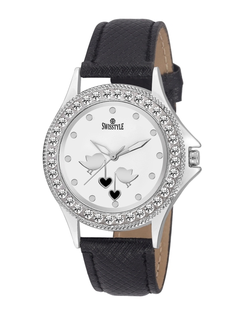 

SWISSTYLE Women White Brass Embellished Dial & Leather Wrap Around Straps Analogue Watch SS-LR332-WHT-BLK