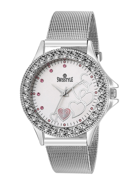 

SWISSTYLE Women White Brass Embellished Dial & Bracelet Style Straps Analogue Watch SS-LR096-WHT-CH