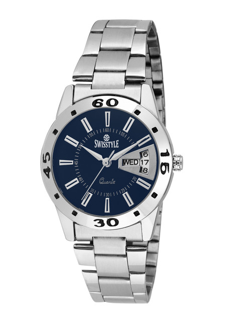 

SWISSTYLE Unisex Blue Brass Dial & Silver Toned Bracelet Style Straps Analogue Watch