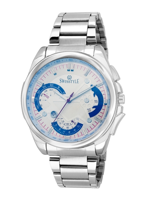 

SWISSTYLE Men White Brass Dial & Silver Toned Bracelet Style Straps Analogue Watch