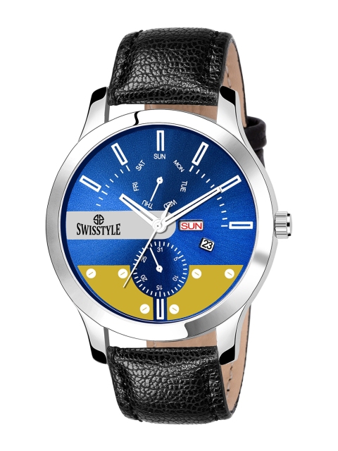 

SWISSTYLE Men Blue Brass Printed Dial & Black Straps Analogue Watch