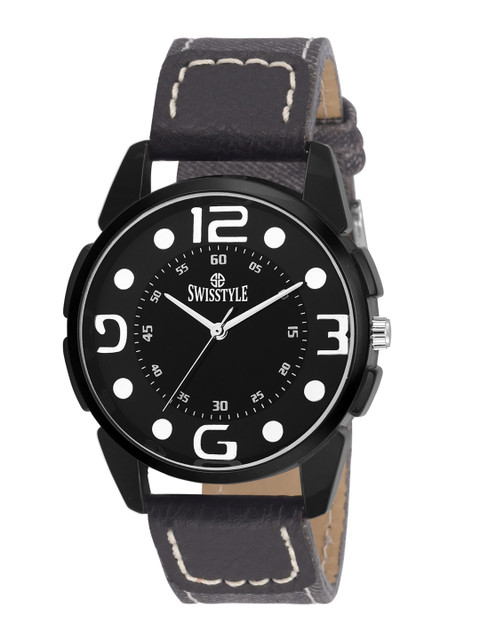 

SWISSTYLE Men Black Brass Dial & Leather Straps Analogue Watch SS-GR910-BLK-BLK
