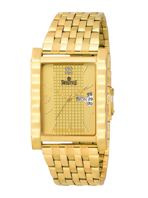 

SWISSTYLE Men Gold-Toned Brass Embellished Dial & Bracelet Style Straps Analogue Watch SS-GSQ1179-GLD-GLD