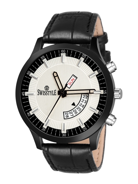 

SWISSTYLE Men White Brass Dial & Black Straps Analogue Watch