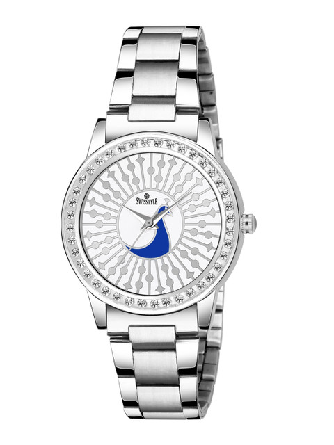 

SWISSTYLE Women White Brass Embellished Dial & Bracelet Style Straps Analogue Watch SS-LR040-WHTBLU-CH