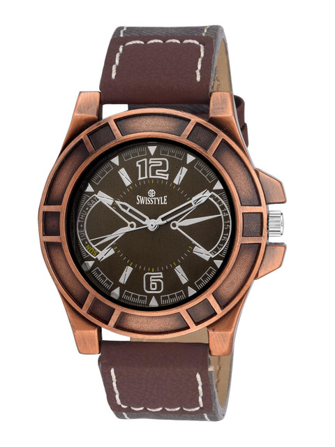 

SWISSTYLE Men Black Brass Dial & Leather Bracelet Style Straps Analogue Watch SS-GR904-BLK-BRW