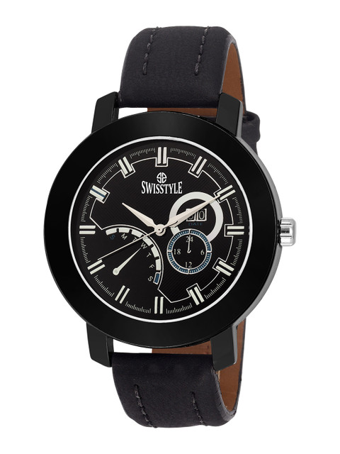 

SWISSTYLE Men Black Brass Dial & Leather Straps Analogue Watch ss-gr905-blk-blk