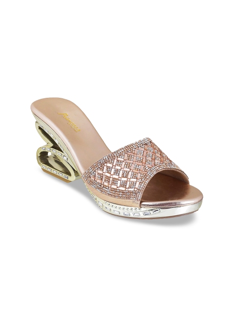

Metro Women Tan Embellished Block Peep Toes