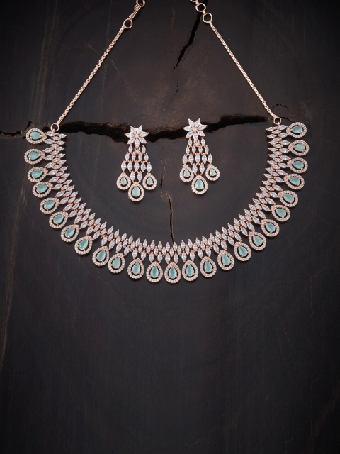 

Kushal's Fashion Jewellery Sea Green Copper Rose Gold-Plated Jewellery Set