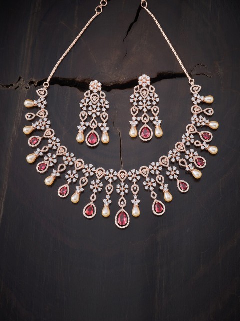 

Kushal's Fashion Jewellery Red Copper Rose Gold-Plated Jewellery Set