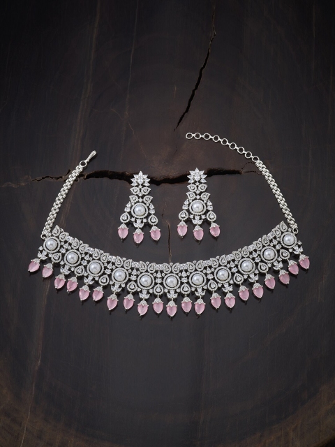 

Kushal's Fashion Jewellery Pink Copper Rhodium-Plated Jewellery Set, White