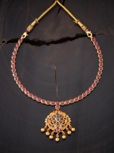 

Kushal's Fashion Jewellery Gold-Plated Red & Green Silver Necklace