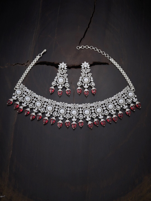 

Kushal's Fashion Jewellery Red Copper Rhodium-Plated Jewellery Set