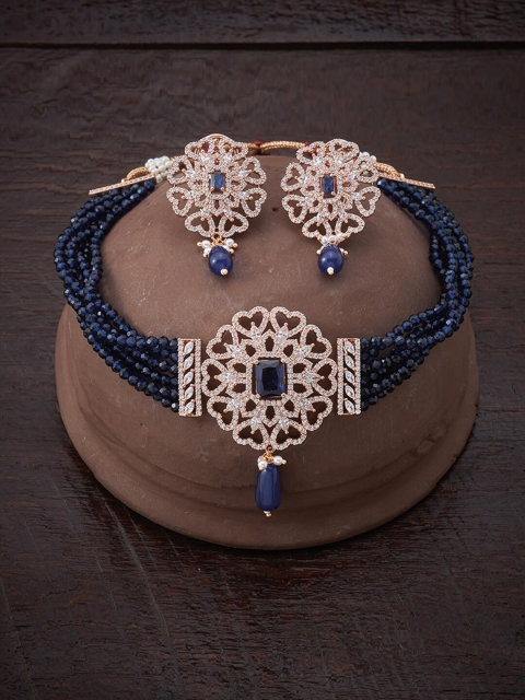 

Kushal's Fashion Jewellery Blue Copper Rose Gold-Plated Jewellery Set