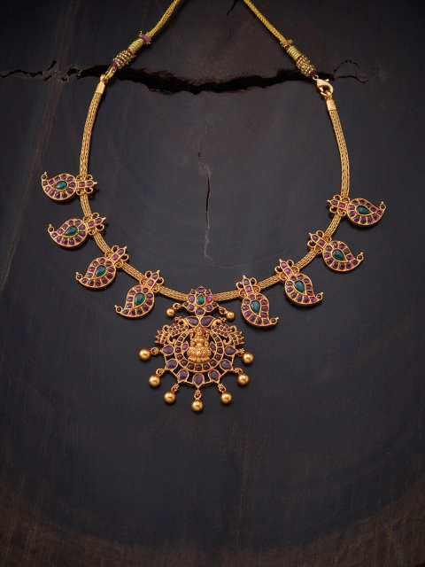 

Kushals Fashion Jewellery Gold-Toned Red 92.5 Silver Gold-Plated Temple Necklace