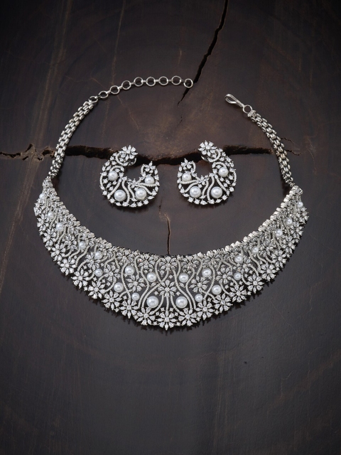 

Kushal's Fashion Jewellery White Copper Rhodium-Plated Necklace