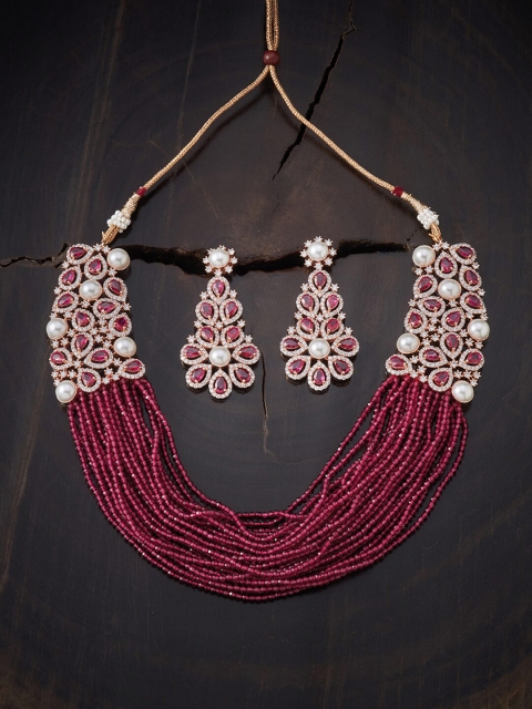 

Kushal's Fashion Jewellery Rose Gold and Red Copper Rose Gold-Plated Jewellery Set