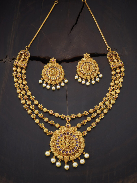 

Kushal's Fashion Jewellery Gold and Red Copper Gold-Plated Templet Jewellery Set