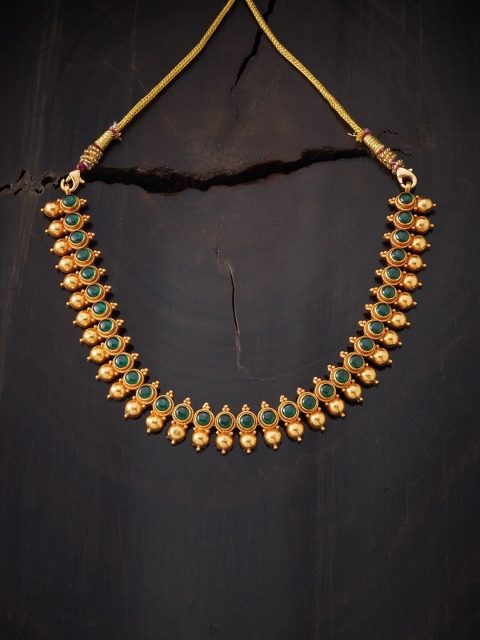 

Kushals Fashion Jewellery 92.5 Silver Gold-Toned Green Silver Gold-Plated Necklace