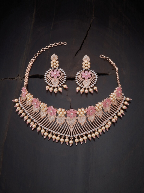 

Kushal's Fashion Jewellery Pink Copper Rose Gold-Plated Antique Jewellery Set