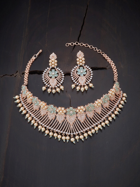 

Kushal's Fashion Jewellery Sea Green Copper Rose Gold-Plated Jewellery Set