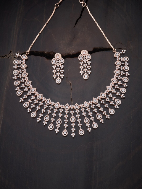 

Kushal's Fashion Jewellery Rose Gold-Plated White CZ Studded Copper Necklace