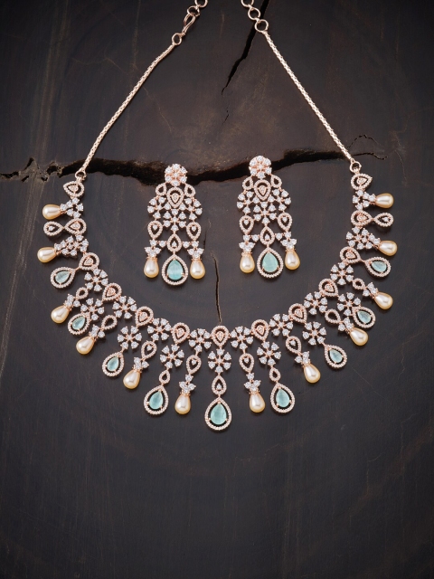 

Kushal's Fashion Jewellery Sea Green Copper Rose Gold-Plated Jewellery Set