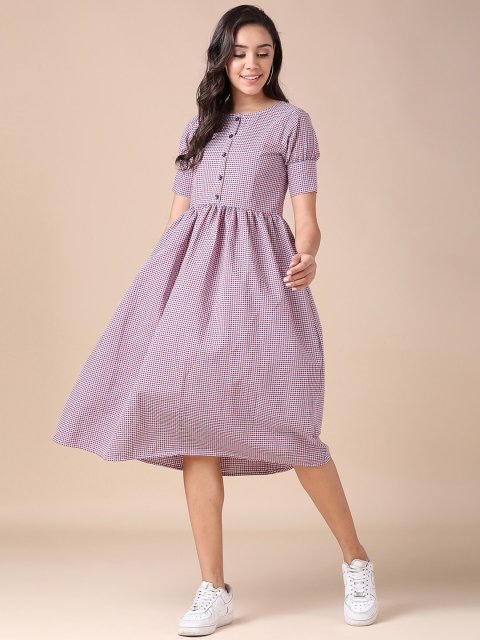 

J Turritopsis Red Checked A-Line Dress