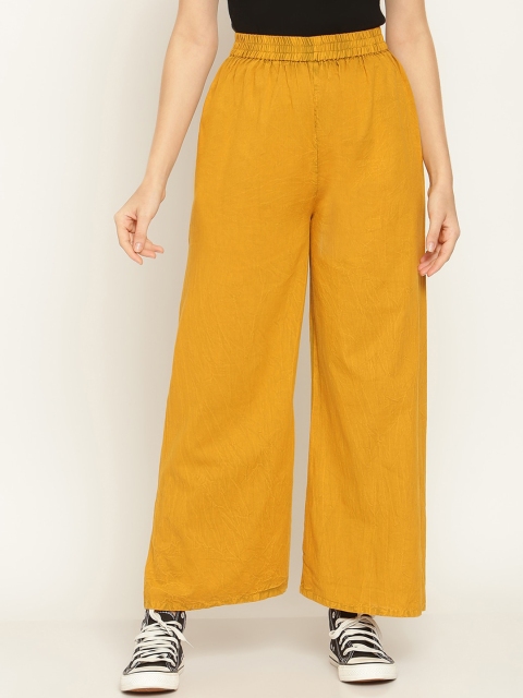 

Aawari Women Mustard Yellow Relaxed High-Rise Trousers
