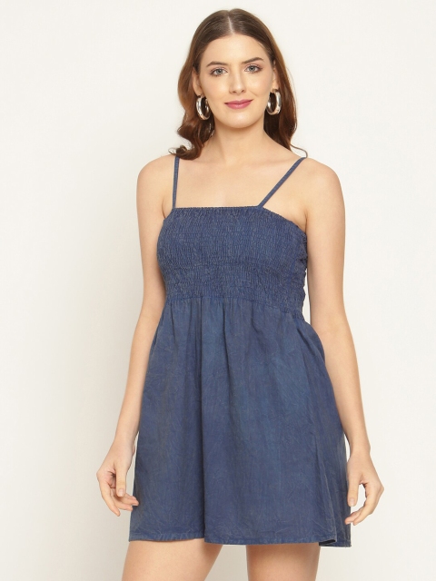 

Aawari Blue Solid Fit & Flare Dress