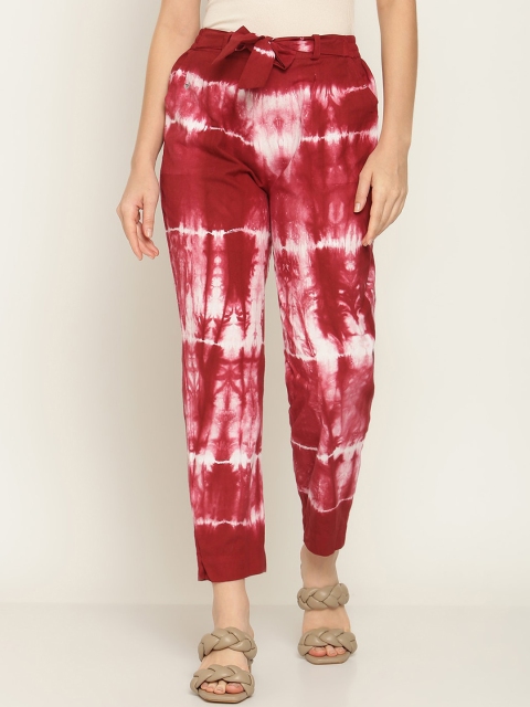 

Aawari Women Maroon Printed Relaxed High-Rise Trousers