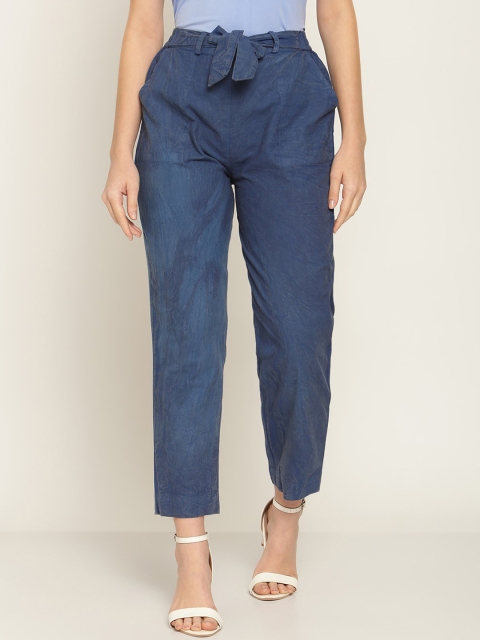 

Aawari Women Blue Relaxed High-Rise Trousers