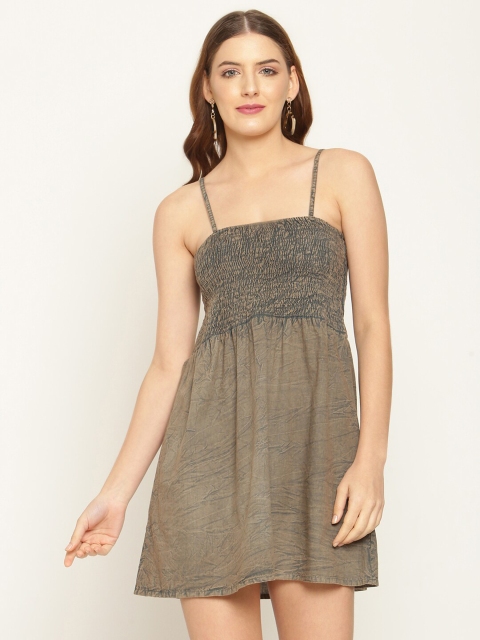 

Aawari Women Grey Self Design Shoulder Straps Longline A-line Top