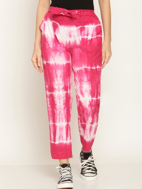 

Aawari Women Pink Printed Relaxed High-Rise Trousers