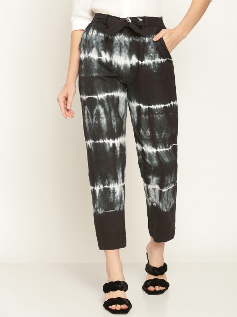 

Aawari Women Black Printed Relaxed High-Rise Trousers