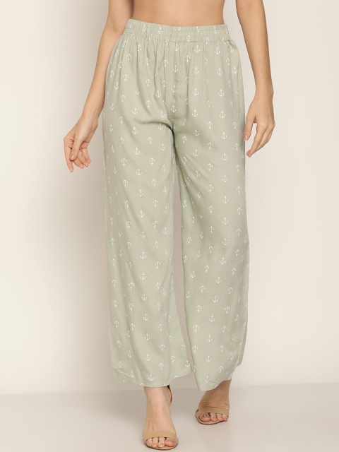 

Aawari Women Green Printed Relaxed High-Rise Trousers