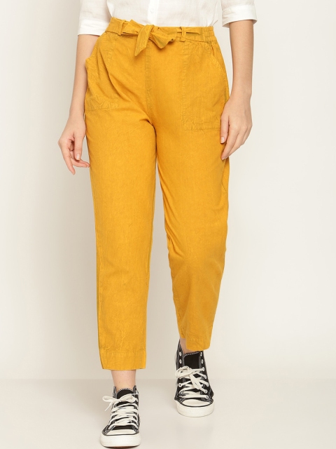 

Aawari Women Mustard Yellow Relaxed High-Rise Trousers