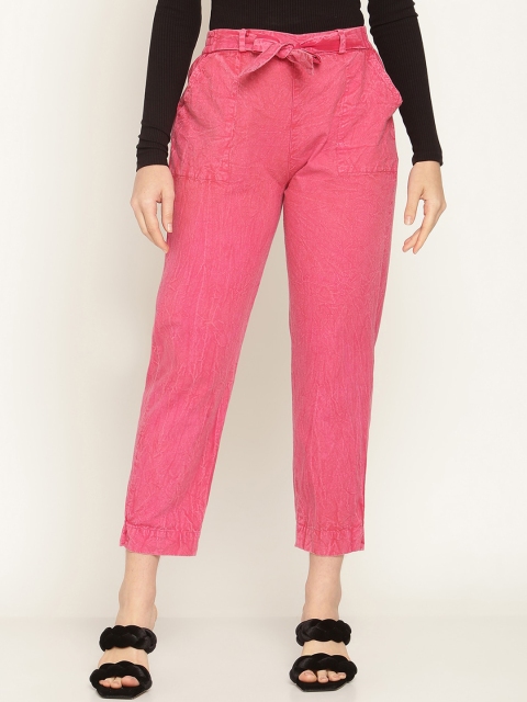 

Aawari Women Pink Relaxed High-Rise Trousers