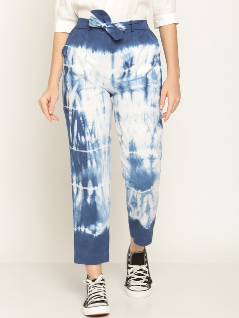 

Aawari Women Blue Printed Relaxed High-Rise Trousers