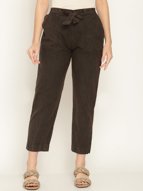 

Aawari Women Black Striped Relaxed High-Rise Trousers