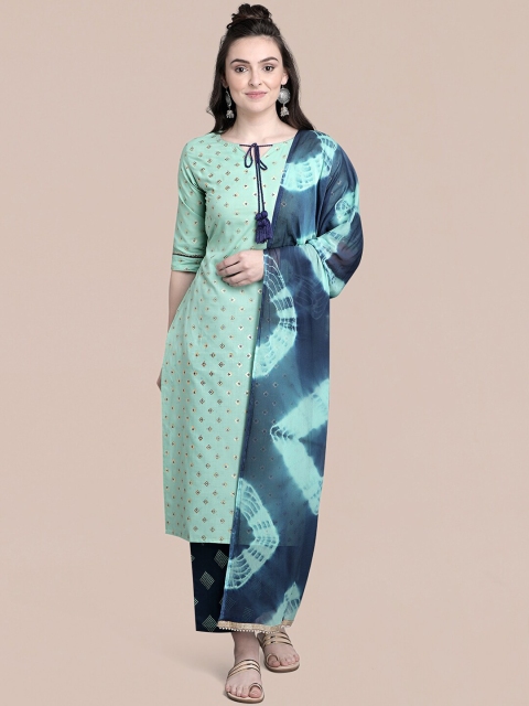 

MOKOSH Women Green Ethnic Motifs Printed Pure Cotton Kurta With Trousers & Dupatta