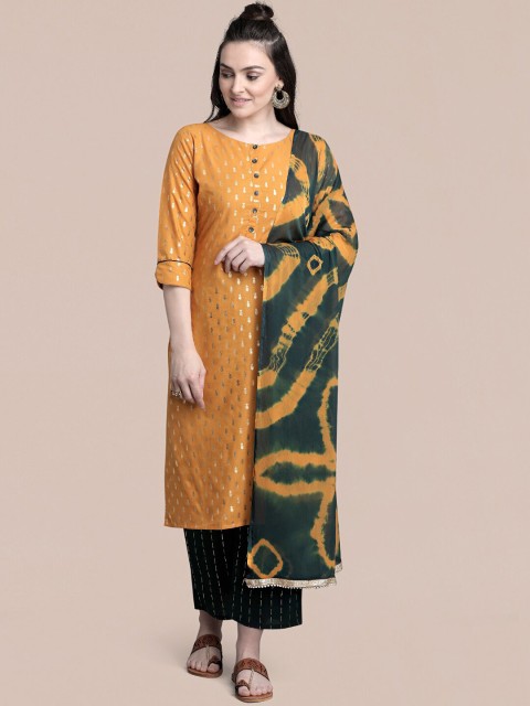 

MOKOSH Women Mustard Yellow Printed Pure Cotton Kurta Set