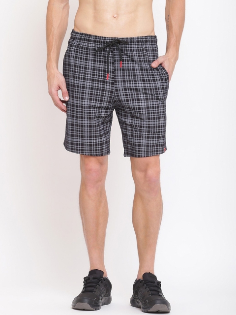 

MKH Men Black Regular Fit Checked Cotton Sports Shorts