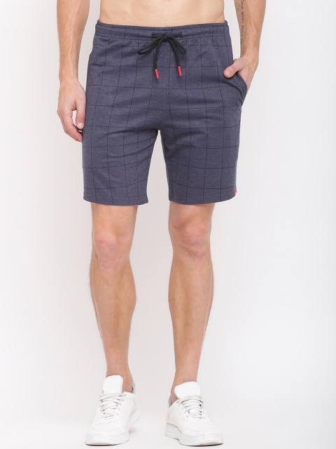 

MKH Men Blue Checked Sports Shorts