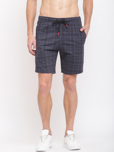 

MKH Men Blue Checked Shorts