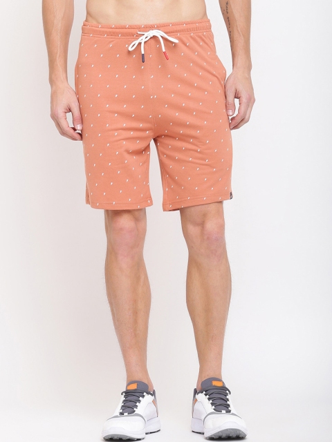 

MKH Men Peach-Coloured Printed Sports Shorts