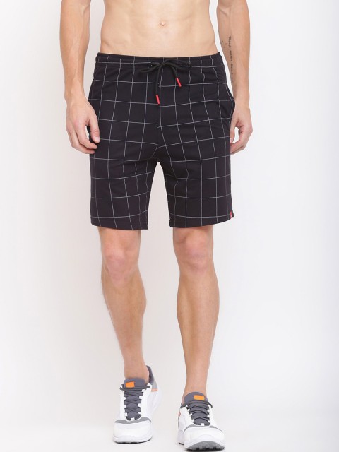 

MKH Men Black Checked Cotton Shorts