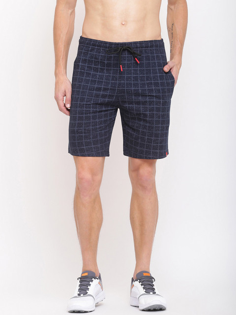 

MKH Men Navy Blue Checked Sports Shorts