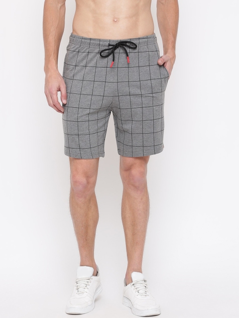 

MKH Men Grey Melange Checked Sports Shorts