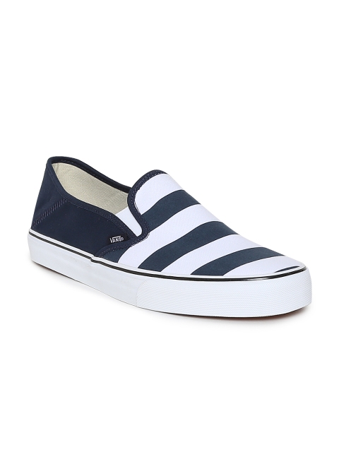 

Vans Men White & Navy Striped Regular Slip-On Sneakers